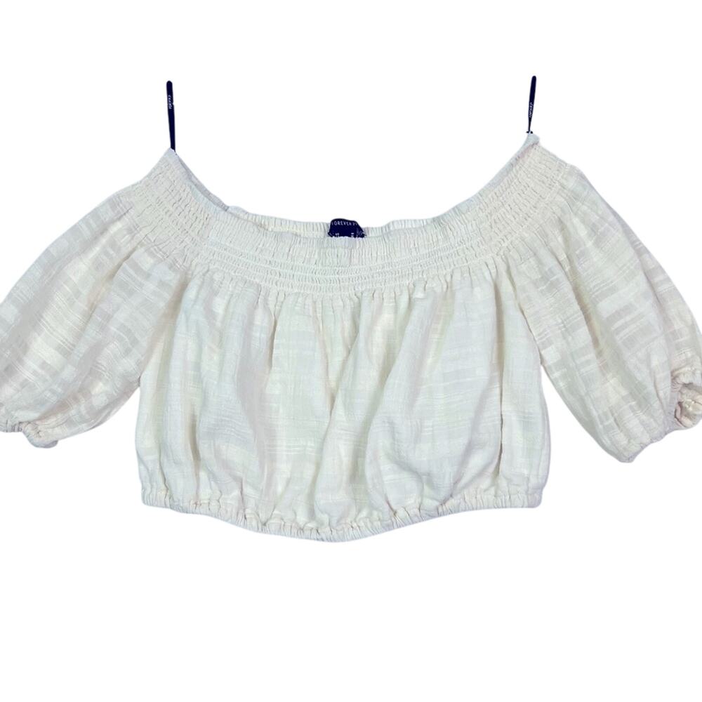 Forever 21 Blouse Womens Medium Cream Off Shoulder Crop Top 100% cotton